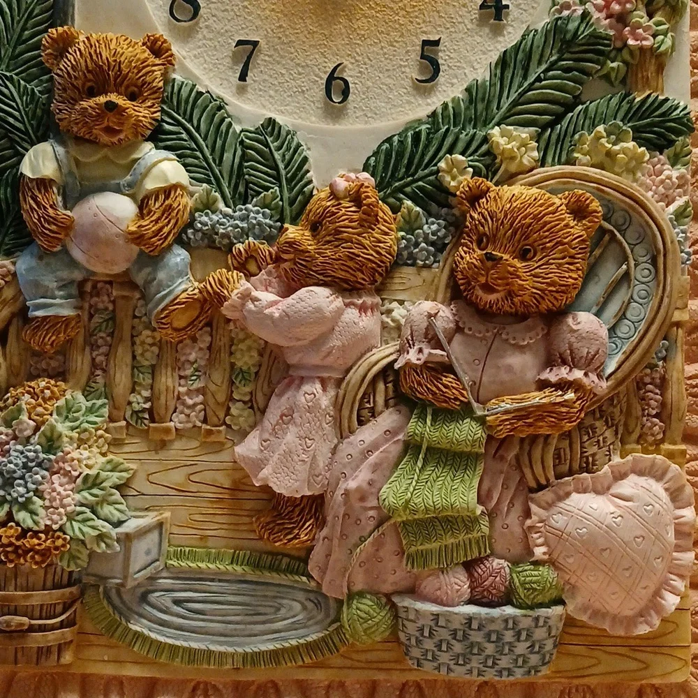 Whimsical Bear Family Wall Clock - Cream and Brown